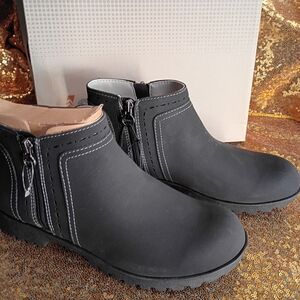 JSport by Jambu Black Ankle Booties with White Stitching